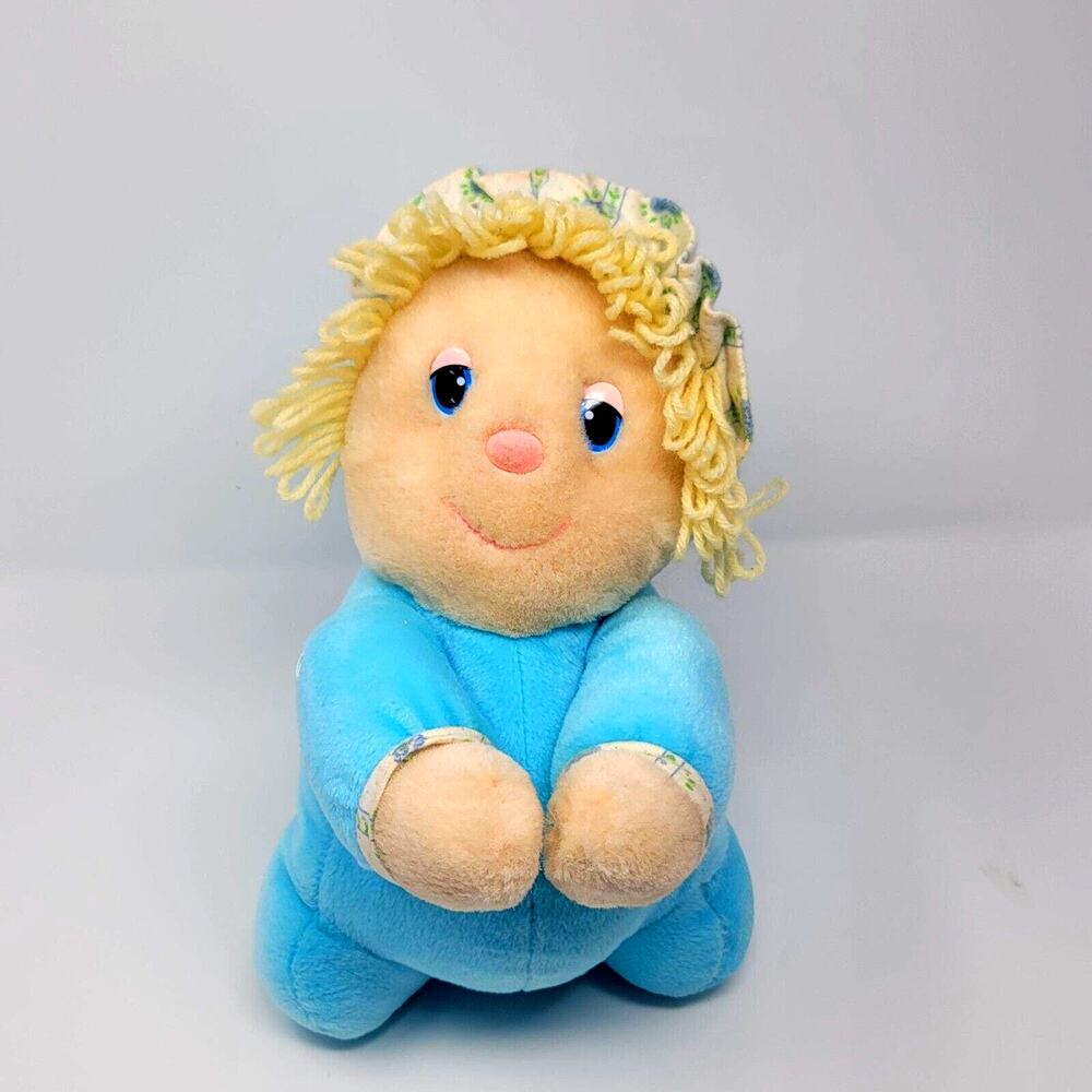 TB Trading Plush Doll Praying Kneeling Blue Pjs 12" Blonde Yarn Hair Vintage